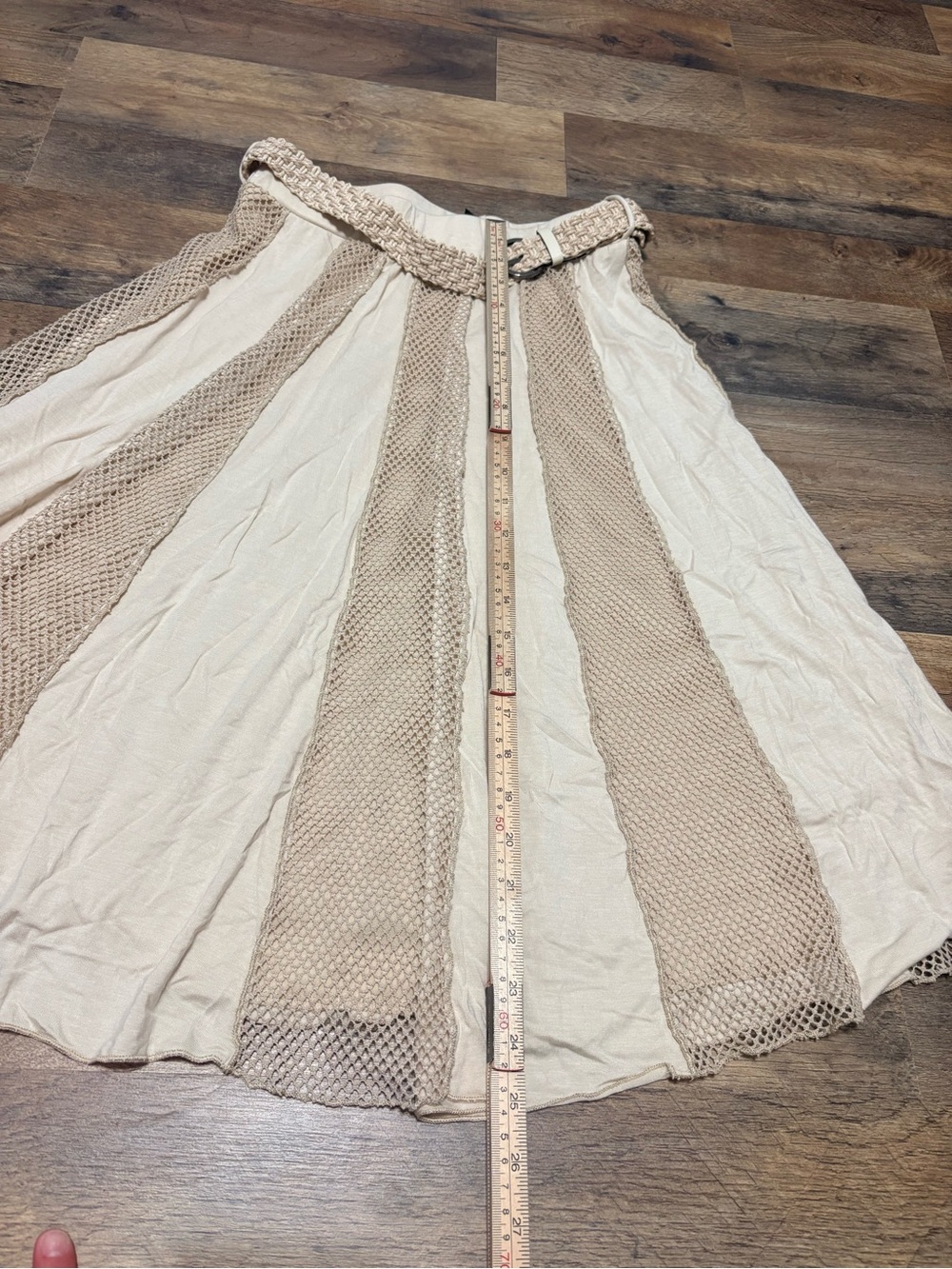 Lapis Cream Boho Crochet Panel Midi Skirt w/ Braided Belt Women’s Small - Picture 2 of 7